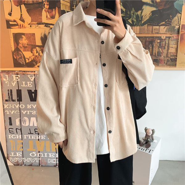 Широк модел риза от рипсено кадифе с джоб