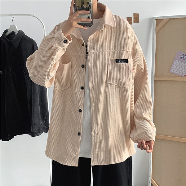 Широк модел риза от рипсено кадифе с джоб