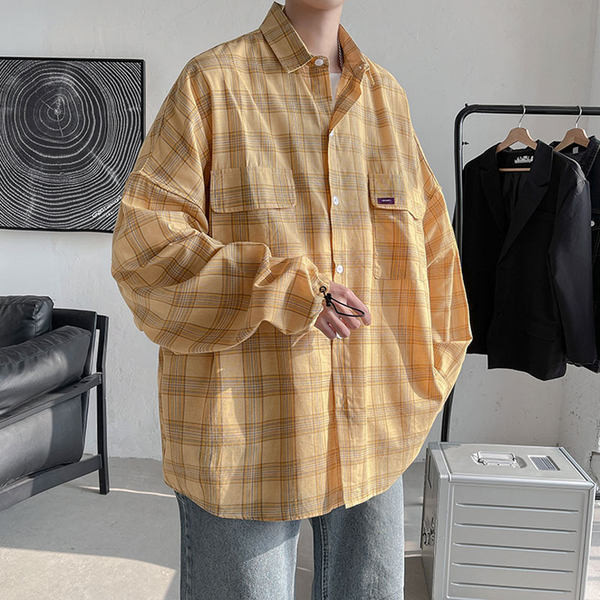 Широк модел карирана риза с джобове