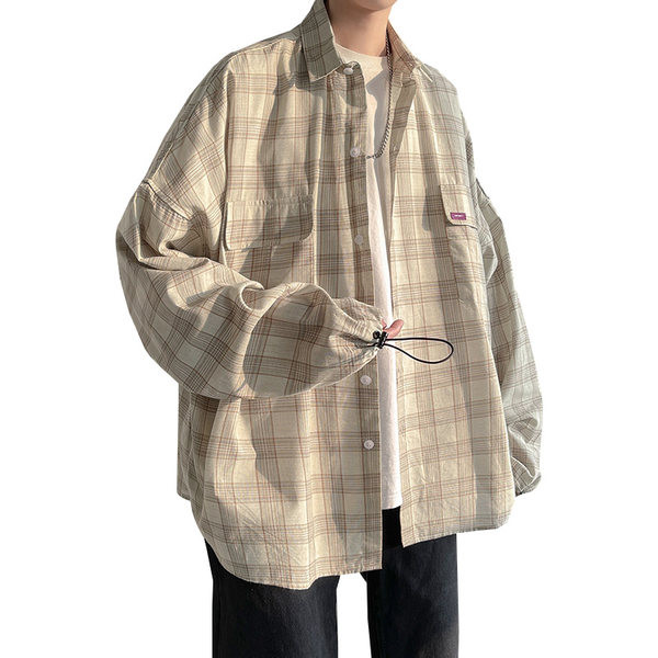 Широк модел карирана риза с джобове