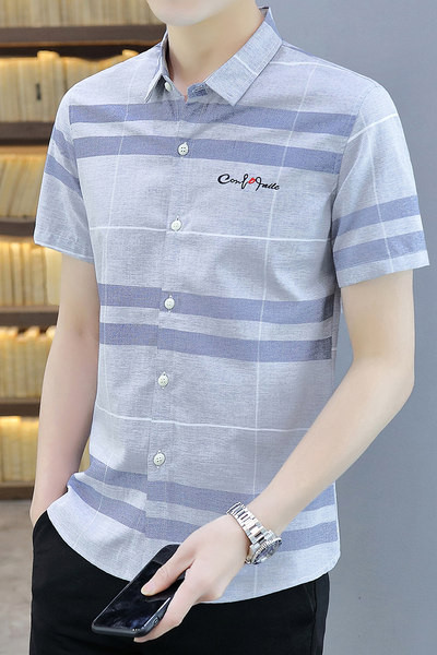 Мъжка риза с бродиран надпис и къс ръкав