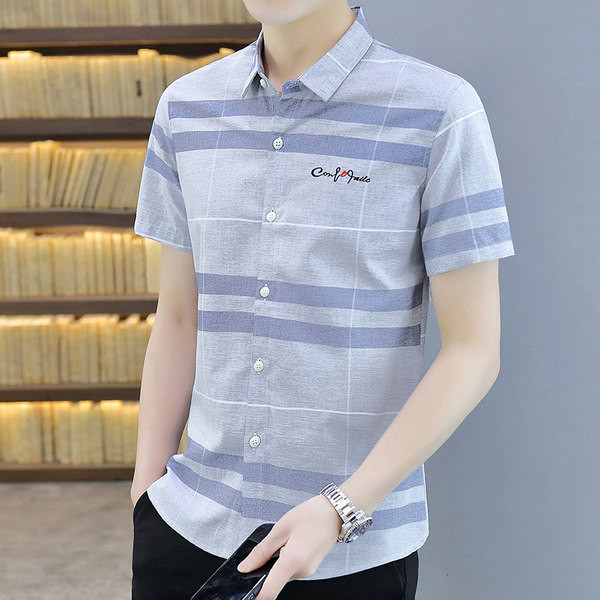 Мъжка риза с бродиран надпис и къс ръкав