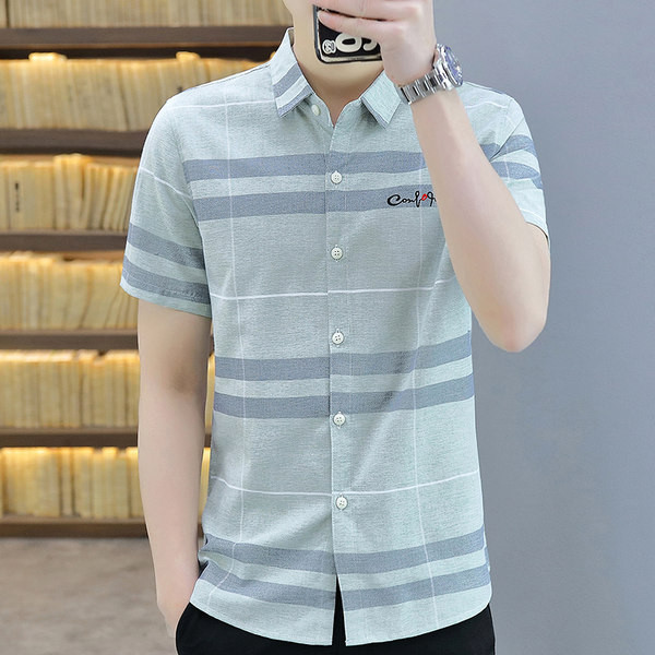 Мъжка риза с бродиран надпис и къс ръкав