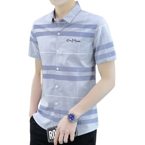 Мъжка риза с бродиран надпис и къс ръкав