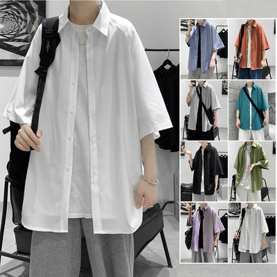 Ежедневна мъжка риза с 3/4 ръкав и копчета 