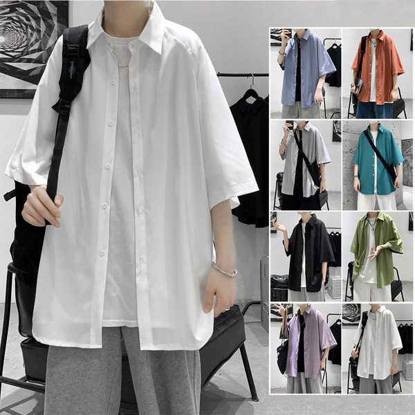 Ежедневна мъжка риза с 3/4 ръкав и копчета 