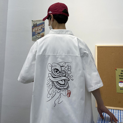 Мъжка риза широк модел с 3/4 ръкав и апликация на гърба