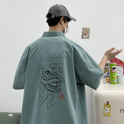 Мъжка риза широк модел с 3/4 ръкав и апликация на гърба