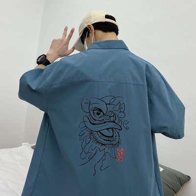 Мъжка риза широк модел с 3/4 ръкав и апликация на гърба