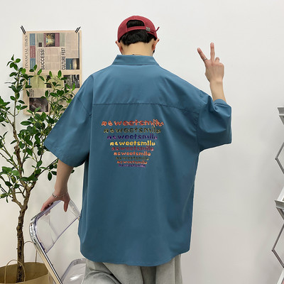 Мъжка риза широк модел с 3/4 ръкав и апликация на гърба