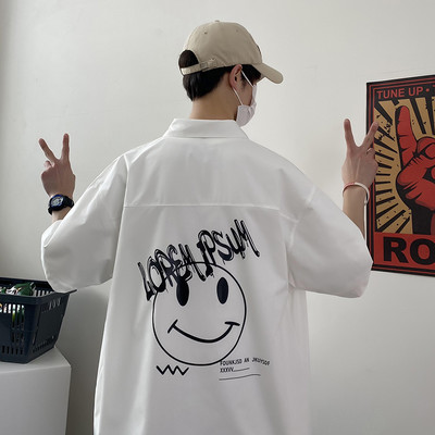 Мъжка риза широк модел с 3/4 ръкав и апликация на гърба