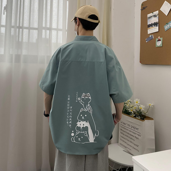 Мъжка риза широк модел с 3/4 ръкав и апликация на гърба 