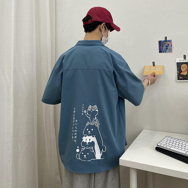 Мъжка риза широк модел с 3/4 ръкав и апликация на гърба 