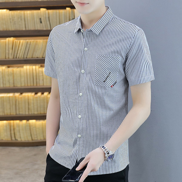 Модерна мъжка риза с джоб и къс ръкав