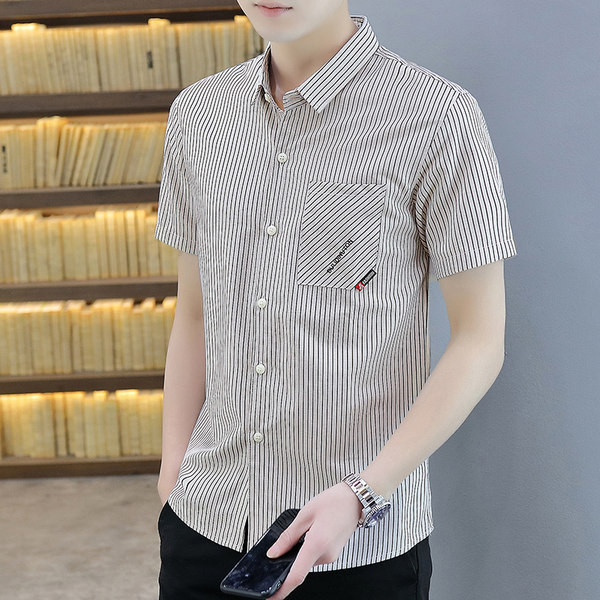 Модерна мъжка риза с джоб и къс ръкав