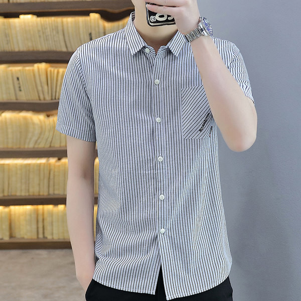 Модерна мъжка риза с джоб и къс ръкав