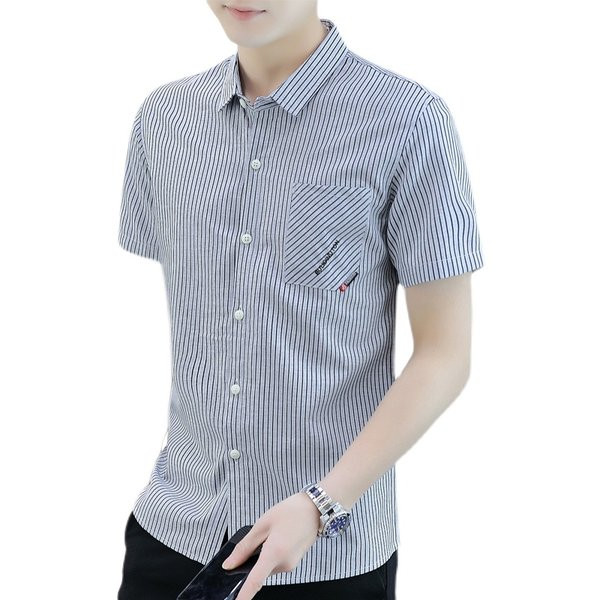 Модерна мъжка риза с джоб и къс ръкав