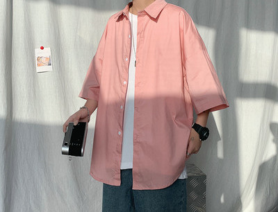 Мъжка ежедневна риза с 3/4 ръкав и О-образна яка 