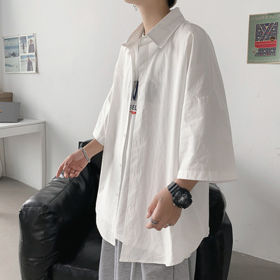 Мъжка ежедневна риза с 3/4 ръкав и О-образна яка