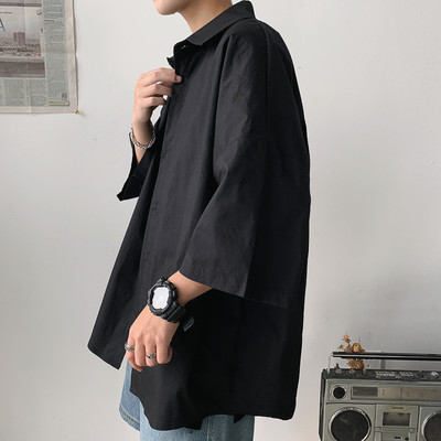 Мъжка ежедневна риза с 3/4 ръкав и О-образна яка