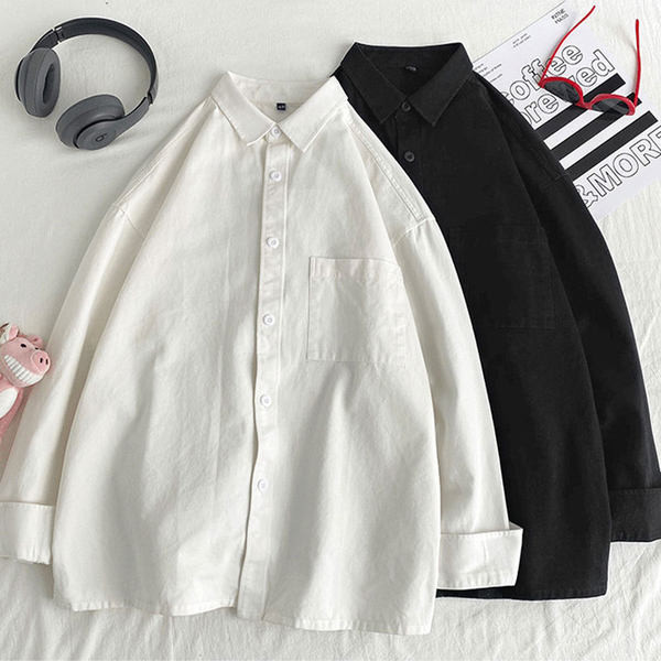 Широк изчистен модел мъжка риза с джоб 