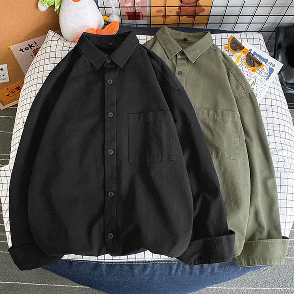 Широк изчистен модел мъжка риза с джоб 