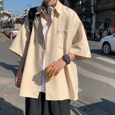 Мъжка риза с 3/4 ръкав с копчета и джоб 