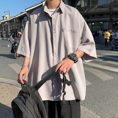 Мъжка риза с 3/4 ръкав с копчета и джоб 