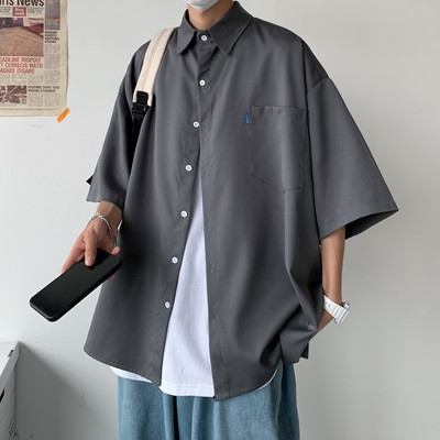 Мъжка риза с 3/4 ръкав с копчета и джоб 