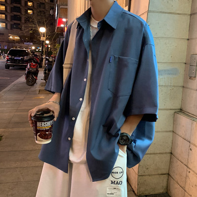 Мъжка риза с 3/4 ръкав с копчета и джоб 