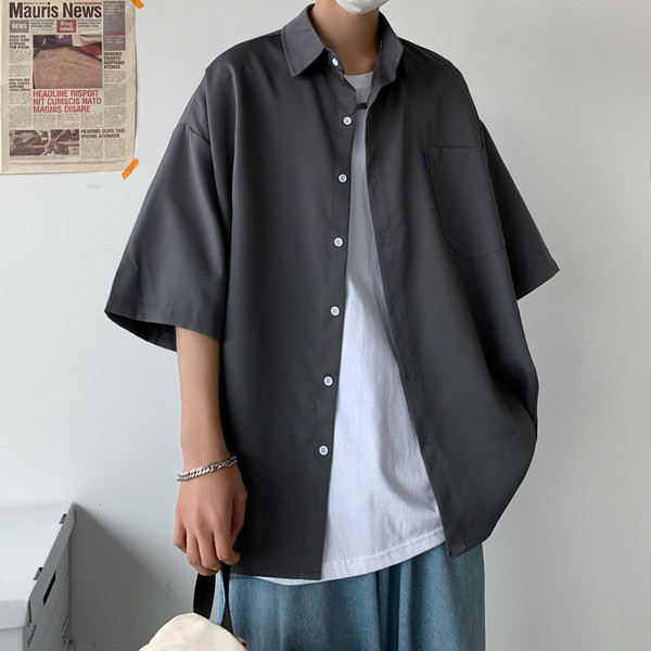 Мъжка риза с 3/4 ръкав с копчета и джоб 