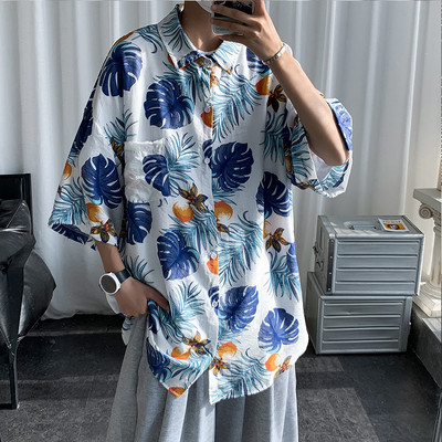 Vasariški vyriški marškiniai su 3/4 rankovėmis ir gėlių motyvais