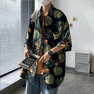 Vasariški vyriški marškiniai su 3/4 rankovėmis ir gėlių motyvais