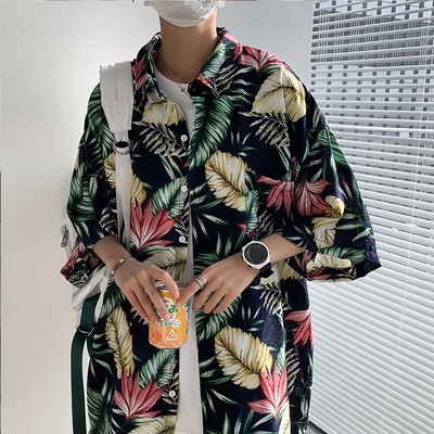 Vasariški vyriški marškiniai su 3/4 rankovėmis ir gėlių motyvais