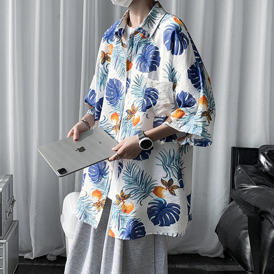 Лятна мъжка риза с 3/4 ръкав и флорални мотиви