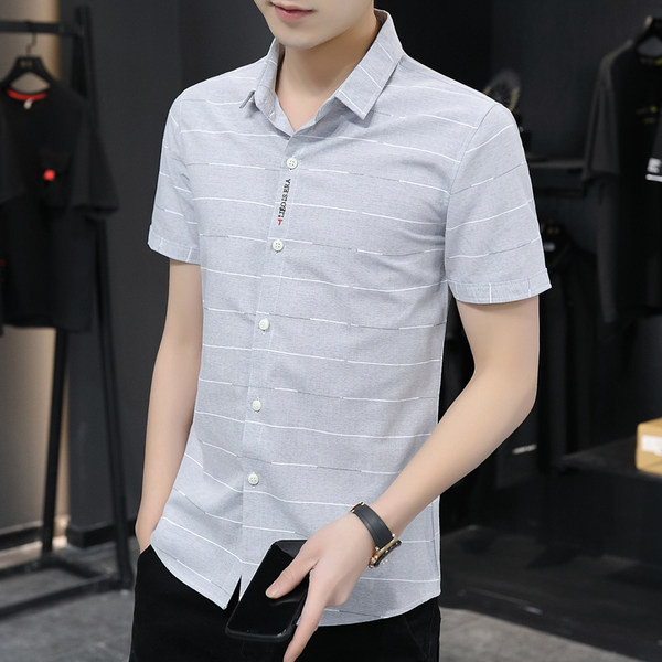 Мъжка модерна риза с къси ръкави и класическа яка