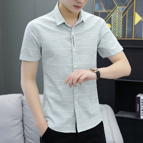 Мъжка модерна риза с къси ръкави и класическа яка