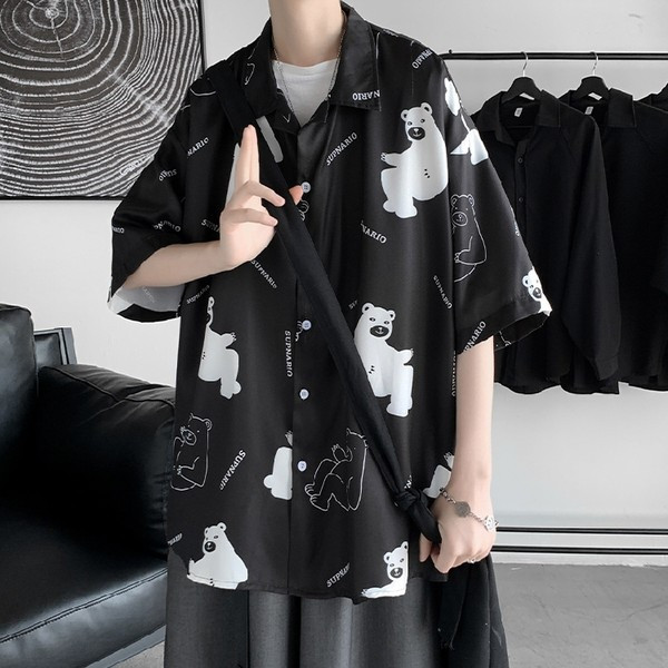 Мъжка риза с 3/4 ръкав с надпис и апликация мече