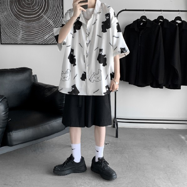 Мъжка риза с 3/4 ръкав с надпис и апликация мече