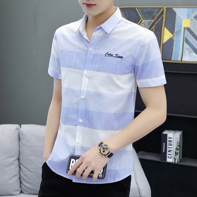 Нов модел мъжка риза с бродерия и къс ръкав