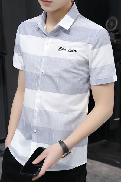 Нов модел мъжка риза с бродерия и къс ръкав