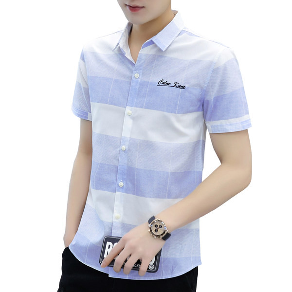 Нов модел мъжка риза с бродерия и къс ръкав