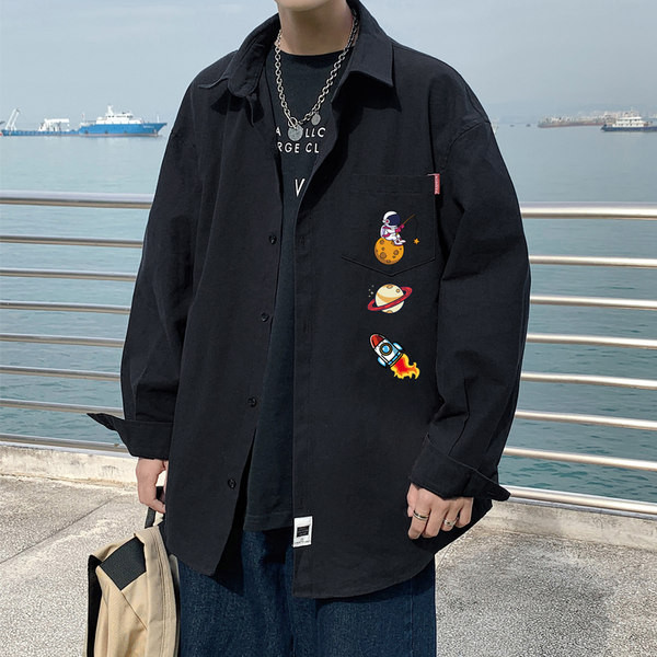 Пролетно-есенна риза с цветни апликации - големи размери