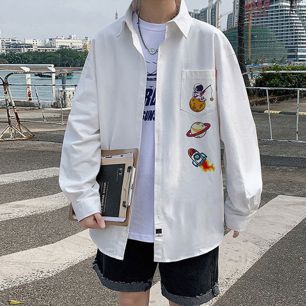 Пролетно-есенна риза с цветни апликации - големи размери