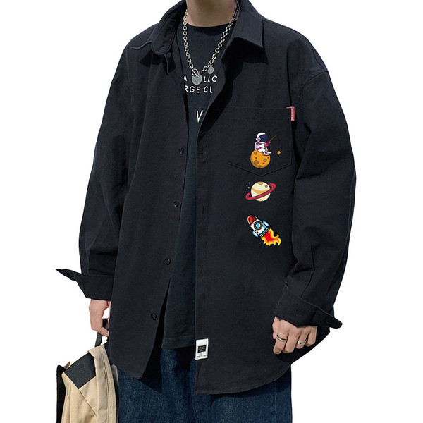 Пролетно-есенна риза с цветни апликации - големи размери