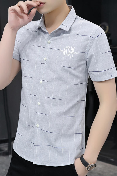 Актуална мъжка риза с надпис и класическа яка