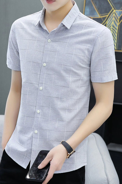 Стилна мъжка риза с класическа яка и къс ръкав