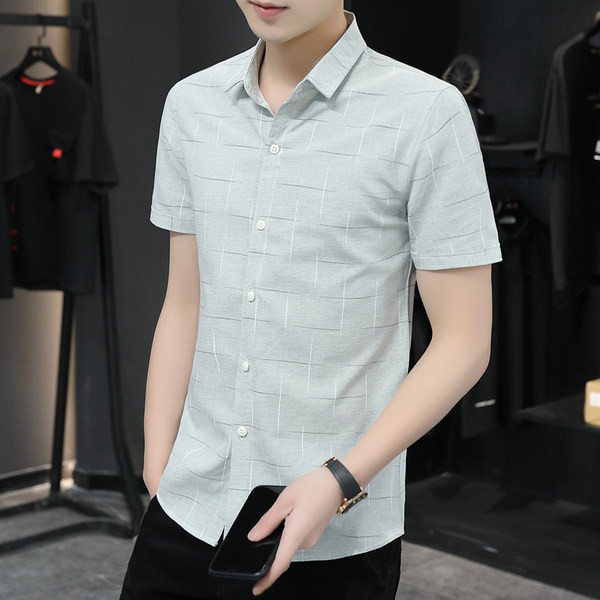 Стилна мъжка риза с класическа яка и къс ръкав