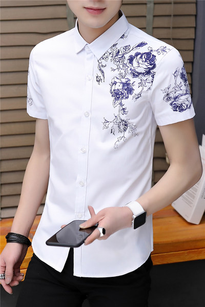 Šiuolaikiški vyriški marškiniai su gėlių motyvais ir sagomis