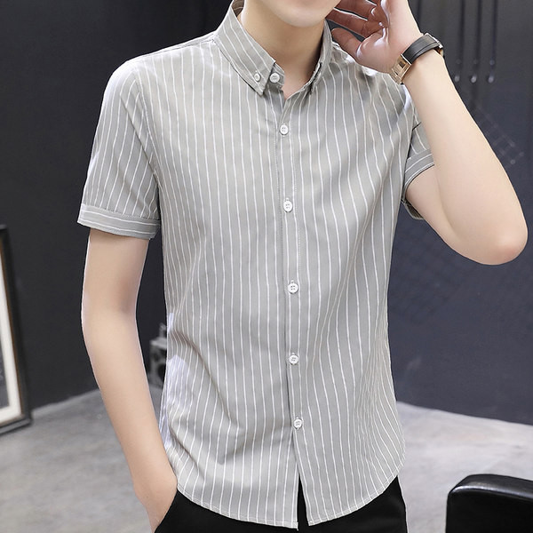 Мъжка раирана риза с копчета и къси ръкави